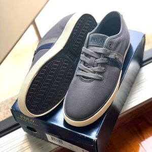 Ralph Lauren Polo Halford Men’s Charcoal Gray Canvas Shoes RL Sneakers Size 8.5